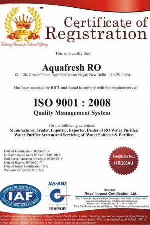 Aquafresh RO ISO Certificate